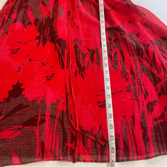 Adrianna Papell Women's Drawstring Waist Red Abstract Midi Dress Size 12 - Picture 10 of 12